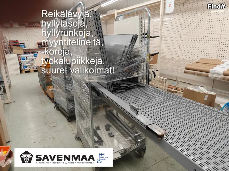 Myydään Myymälähyllyjä,hyllytasoja,reikälevyjä,työkalupiikkejä varastoon,työpaikalle