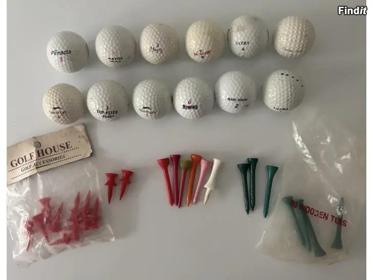 Säljes 12 golfpalloa + golf teet  käytettyjä ja uusia