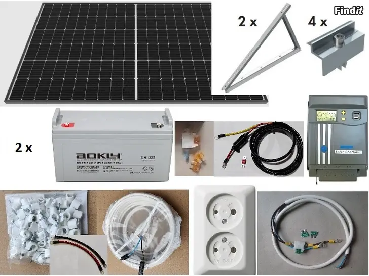 Säljes Solpanelsystem till stuga, 440W, 2x120Ah, 40A MPPT, nytt, garanti