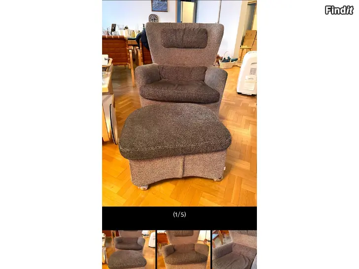 Säljes Dux fåtölj med fotpall