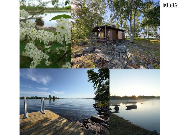 Säljes Mysigt fritidsställe med strandlinje i tre väderstreck