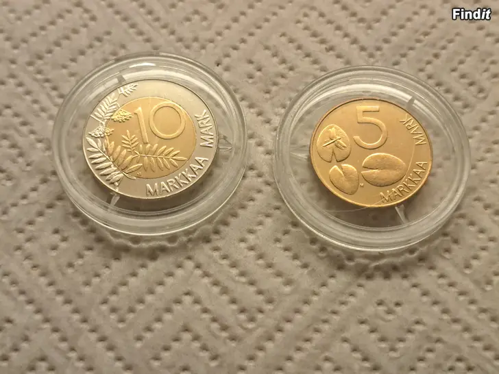 Myydään 5 mk v.1992 ja 10 mk v.1995