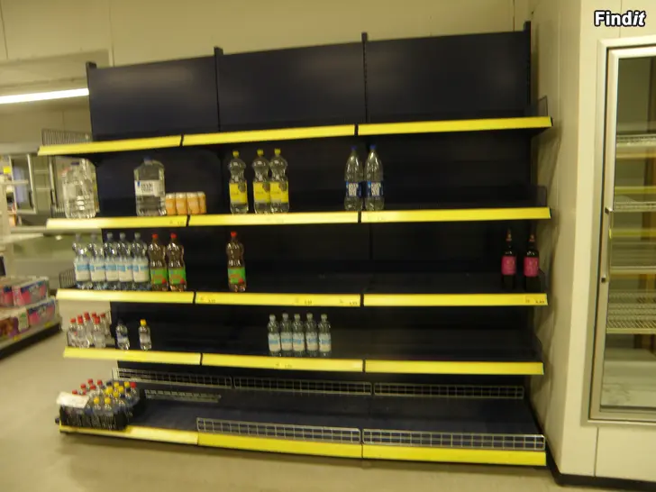 Säljes Butikshyllor, vägghyllor samt fristående 2-sidiga. Fabrikat GWS