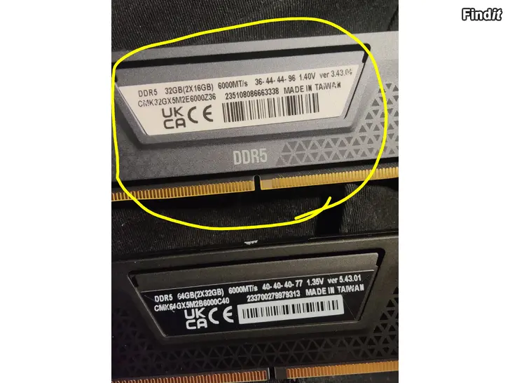 Säljes Corsair 32GB 2 x 16GB Vengeance, DDR5 6000MHz