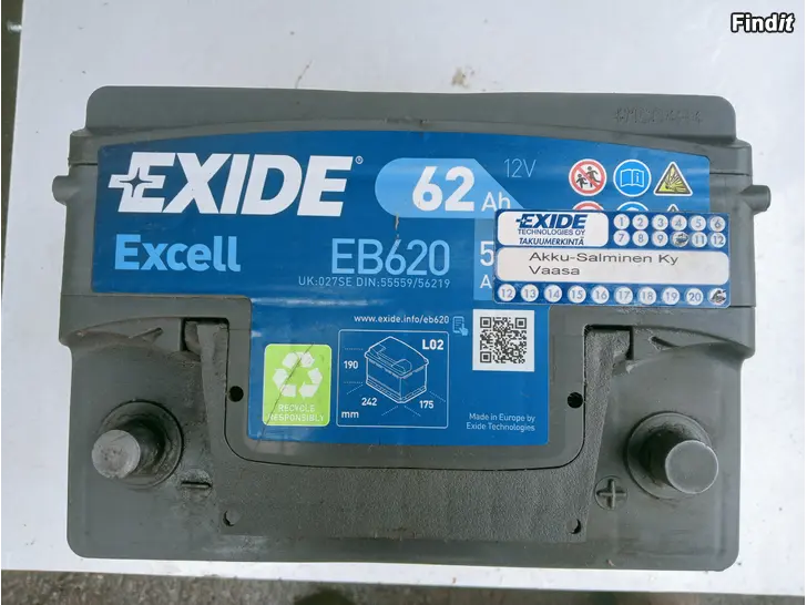 Myydään Exide käynnistysakku EB620 12V 62Ah 540A