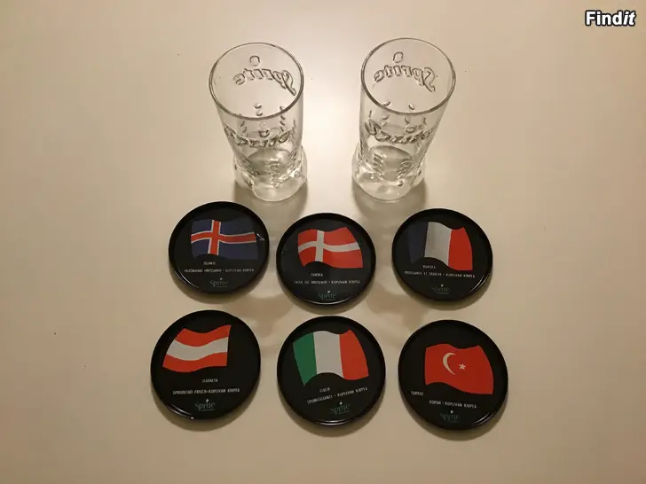 Säljes RETRO - Sprite glas och 6 st underlägg