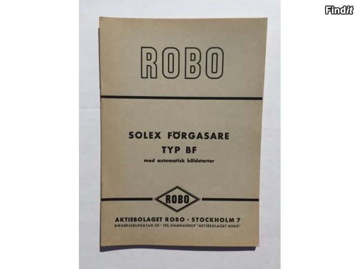 Säljes Robo solex förgasare typ BF med automatisk köldstarter år 1943