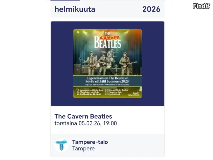 Myydään The Cavern Beatles Tampere-talossa 5.2.2026