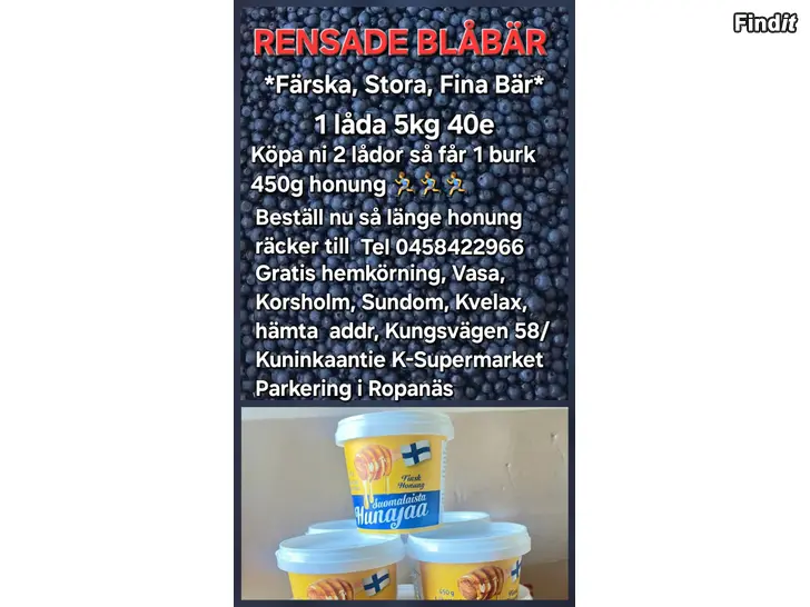 Säljes RENSADE BLÅBÄR/PUHDISTUS MUSTIKAT