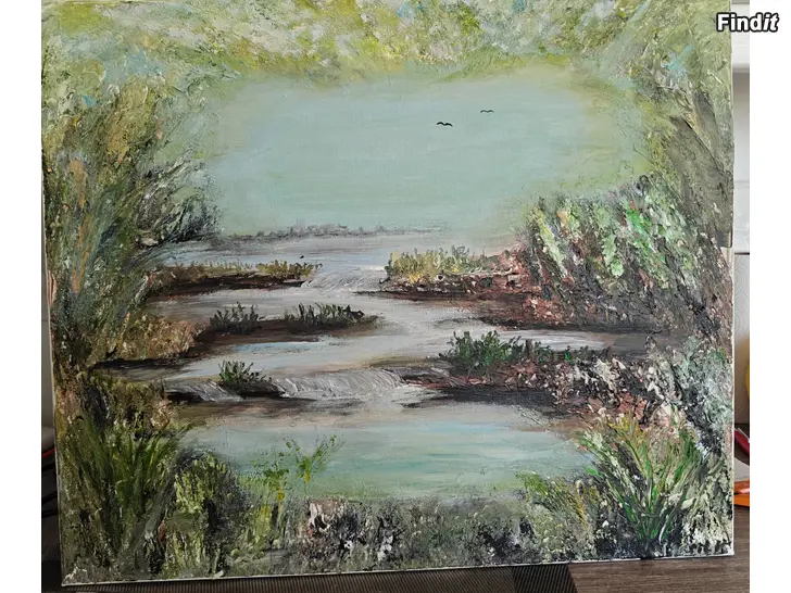 Säljes Nymålad halv abstrakt naturtavla