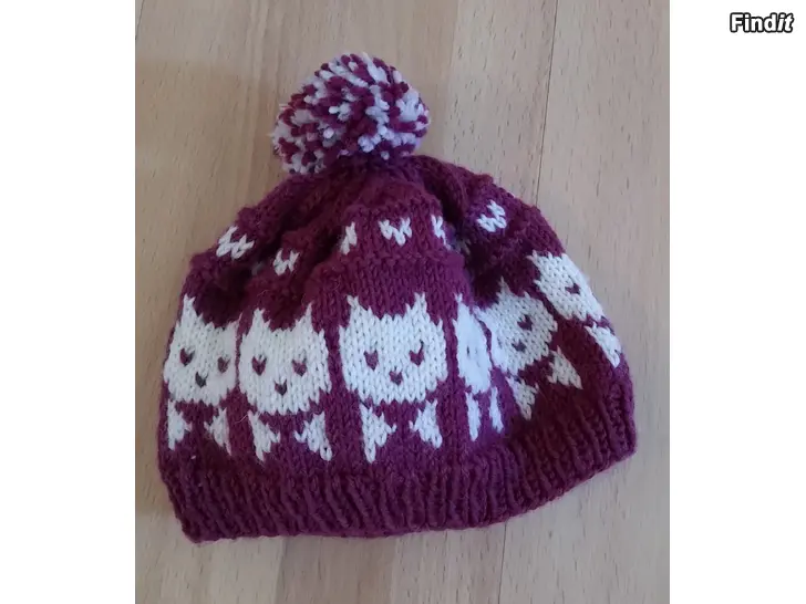 Myydään Tupsupipo DIY violetinpunainen valkoiset koristeet  -2e