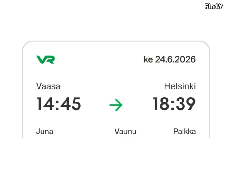 Säljes Helsingfors - Vasa - Helsingfors tågbiljetter