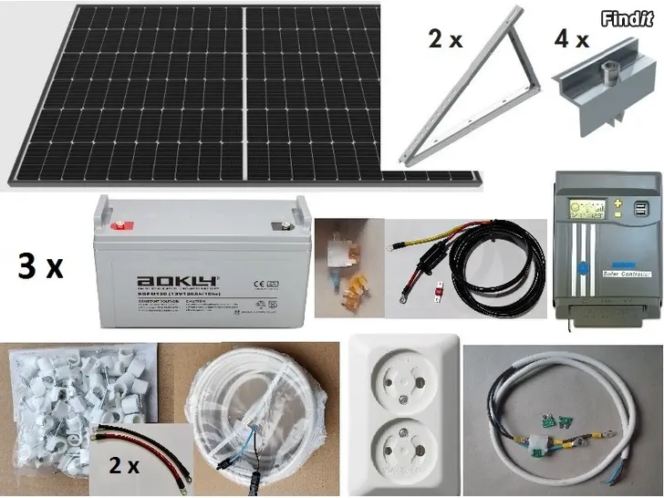 Säljes Solpanelsystem till stuga, 440W, 3x120Ah, 40A MPPT, nytt, garanti