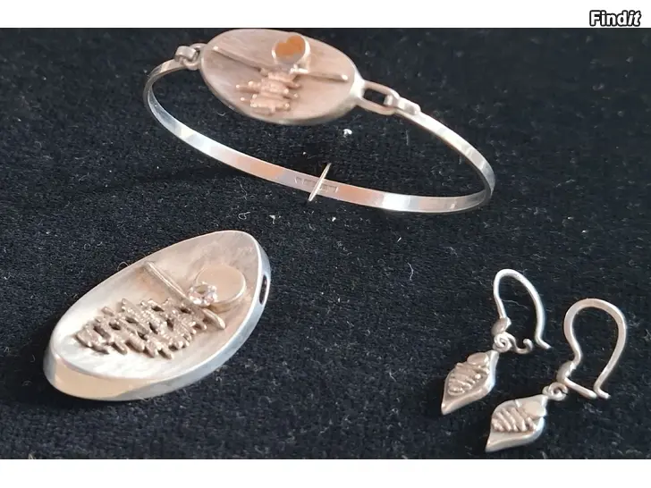 Säljes Halssmycke, armband och örhängen i silver, Salovaara Sunset, vintage