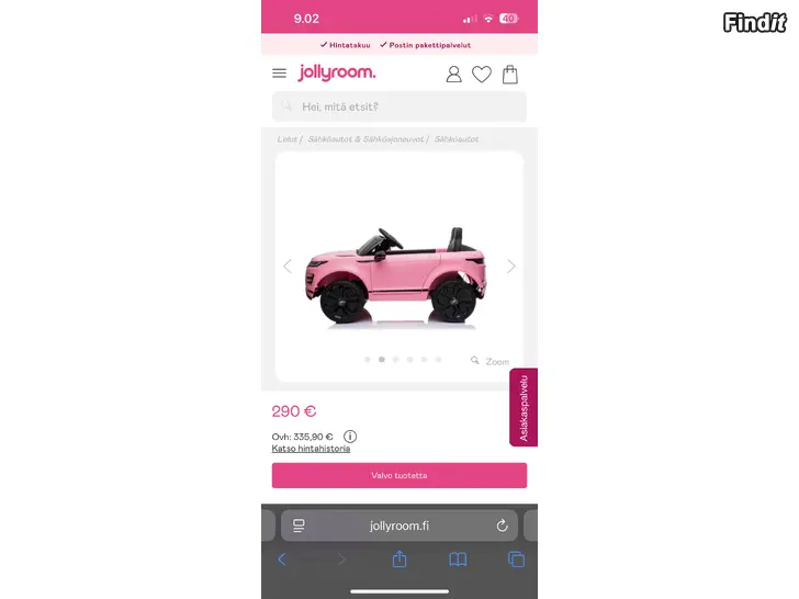Myydään Vaaleanpunainen sähköauto lapsille
