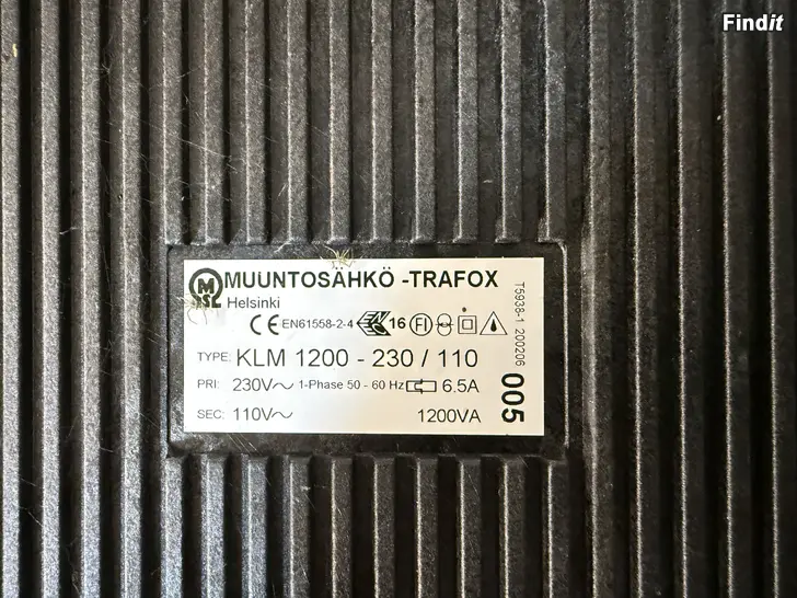 Säljes Transformator 230 V  110 V, 1200 VA