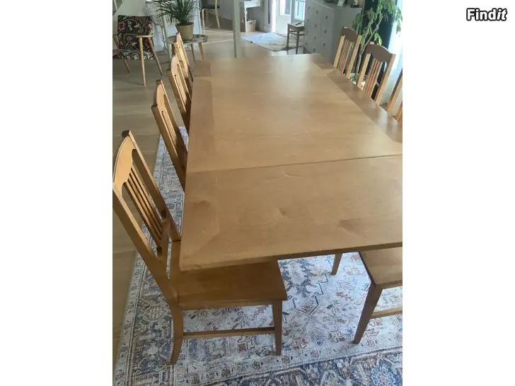 Säljes Boknäs matbord + 8 stolar