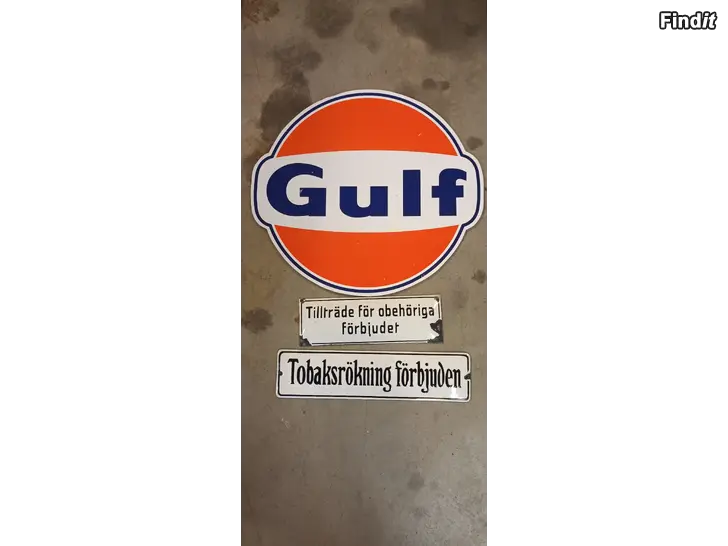 Säljes Reklam skylt emalj och Gulf kyltti