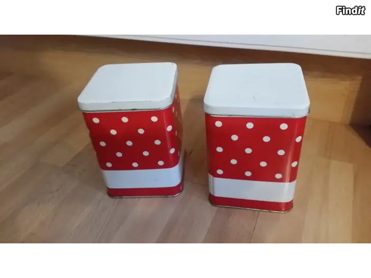 Myydään 2kpl vintage USSR peltipurkki punavalkoinen pilkullinen -hinta 10e