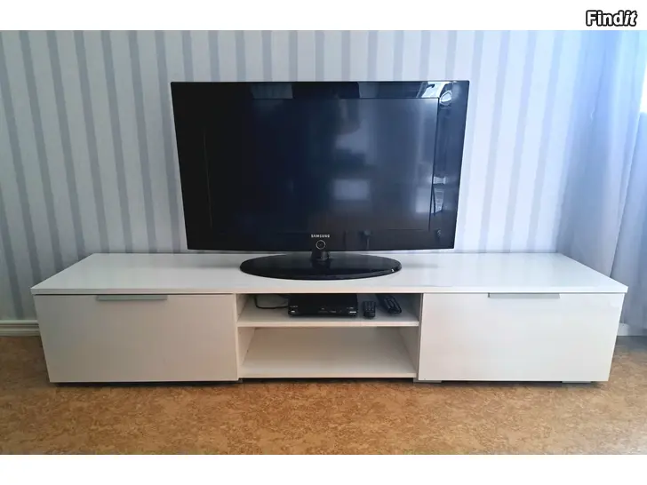 Myydään Valkoinen TV-taso säilytyslaatikoilla / Vit TV-bänk med förvaringslådor