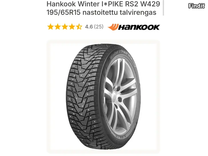 Myydään Uudet 195/65/15 Hankook nastarenkaat asennettuna