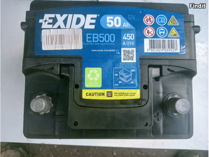 Myydään Exide EB 500 käynnistysakku vuoden vanha
