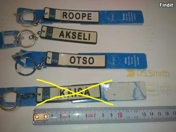 Myydään Rekisterikilpi avaimenperä Roope Akseli Otso Helmi Silja Kiia