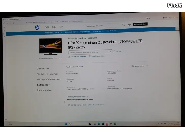 Myydään HP ZR2440w 24tuuman näyttö 1920x1200 pikseliä -hinta 35e