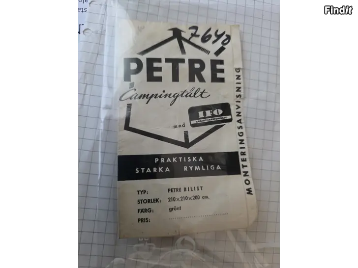 Myydään Retro petre teltta