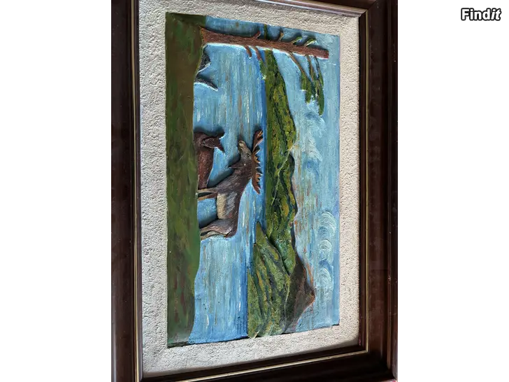 Myydään Tavla Älg-Taulu hirvi puuveistos