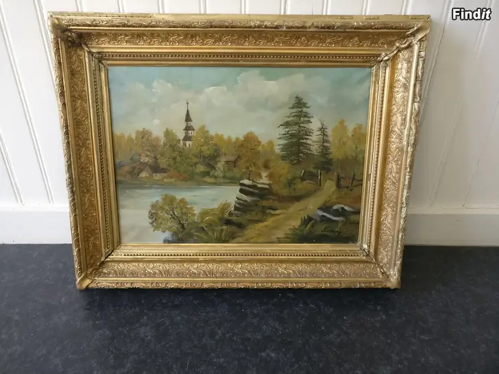 Säljes Antik oljemålning på duk 79 x 64 cm