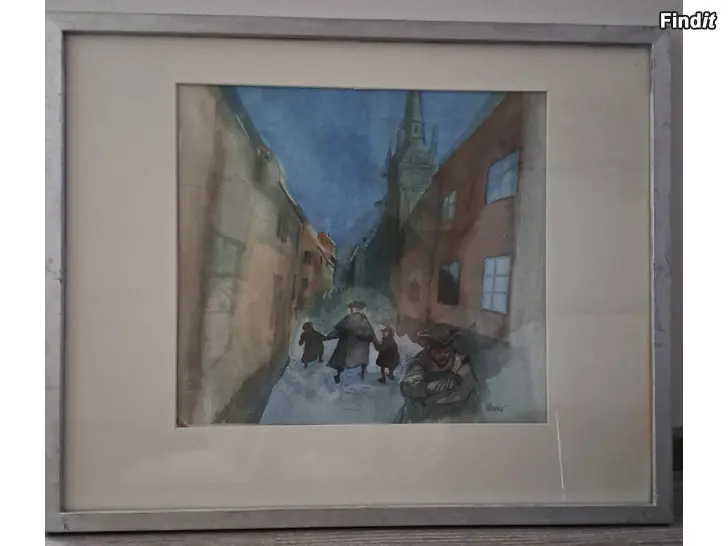 Säljes Akvarell av illustratör Ola Nyberg