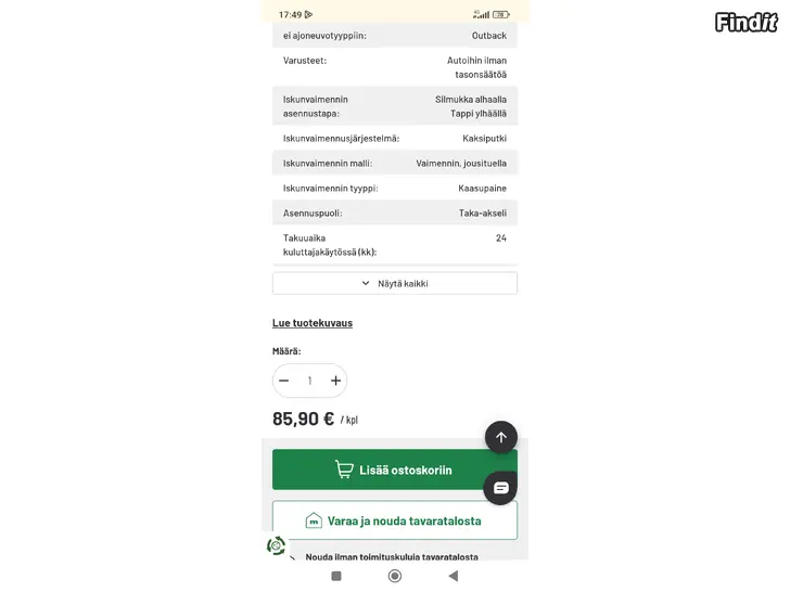 Myydään Subarun iskunvaimentimet taakse