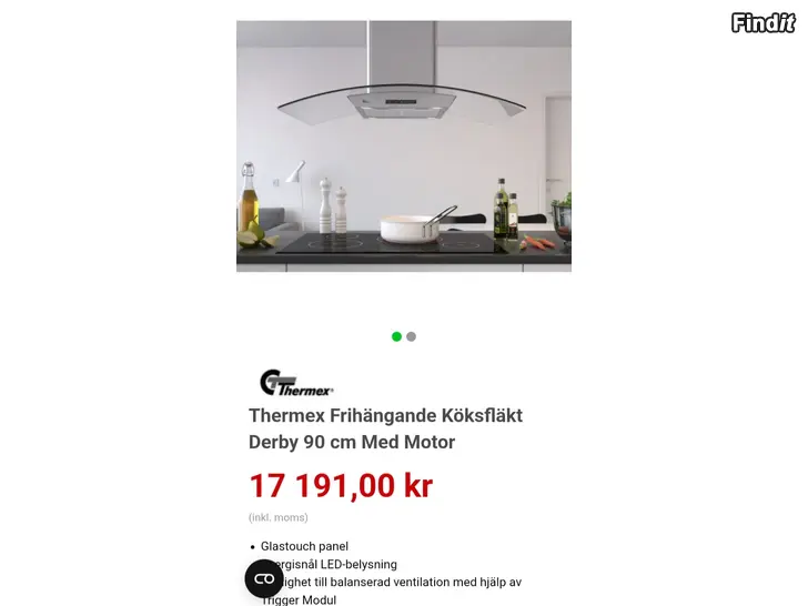 Säljes Frihängande Helt NY köksfläkt 90cm - Spara 10,000