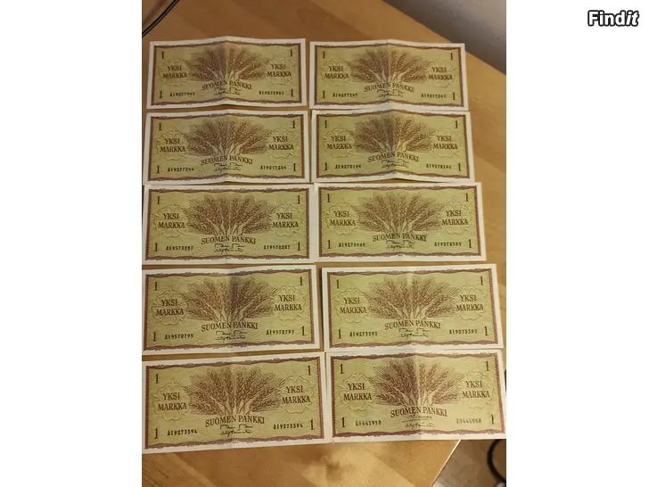 Myydään 1 Markan seteli 1963. 10 kpl