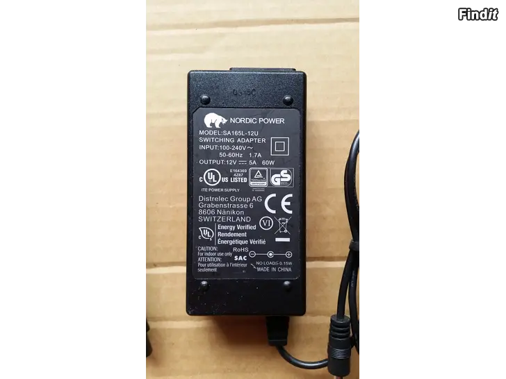 Myydään 12V 5A virtalähde adapteri power supply 10e