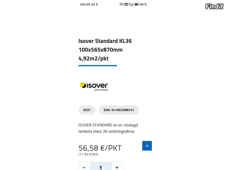 Säljes Isover 100mm
