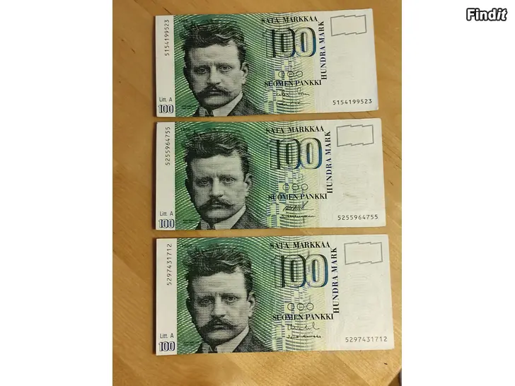 Myydään 100 mk seteli 1986 Suomi. 3 kpl