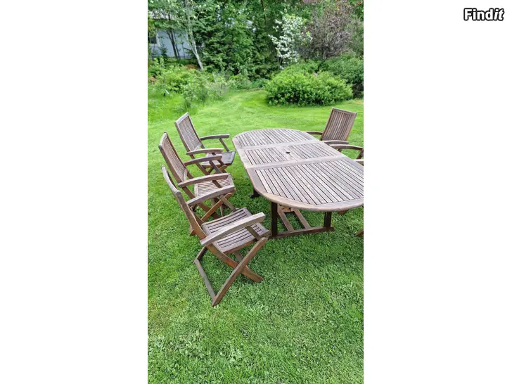 Säljes Isku hardwood collection bord + 6 stolar