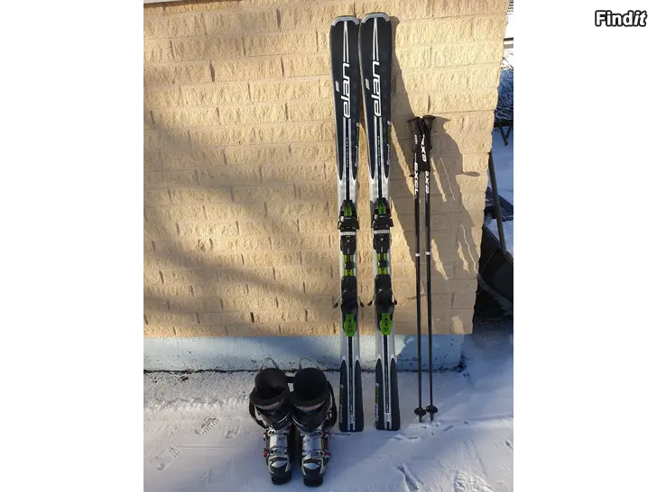 Myydään Slalom sukset Elan 160 cm, siteet, monot, sauvat ja kypärä