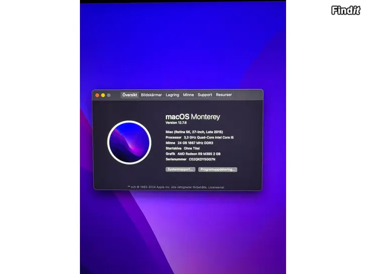 Säljes iMac 27 Retina 5K Late 2015