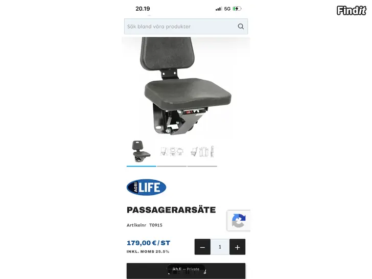 Säljes Passagerarsäte till traktor NY