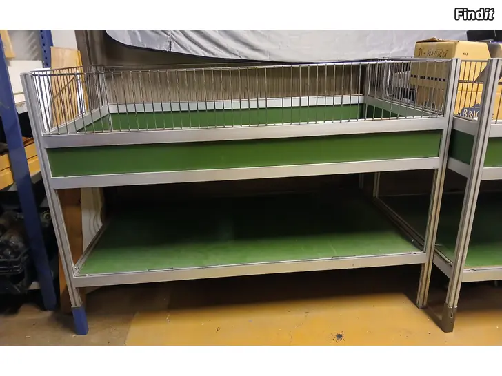 Myydään Myymäläkalusteita mm. pöytiä, hyllyjä, kaappeja ja tasoja löytyy erikokoisia ja mallisia