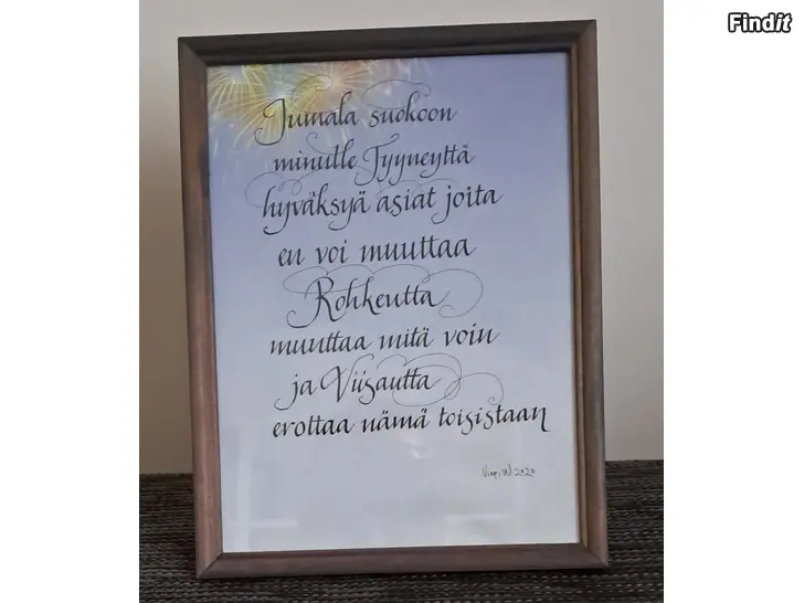 Myydään Tyyneysrukous taulu