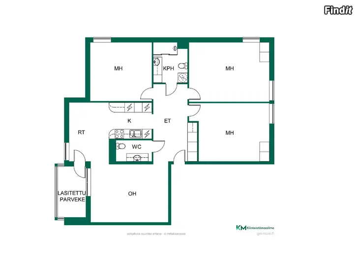 Myydään Tilava kerrostalohuoneisto 100,5 m2. 4 h + k + kph + wc + lasitettu parveke. Itäkeskus, Helsinki