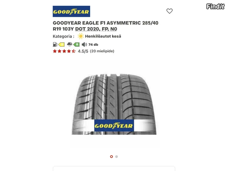 Säljes 2st Goodyear Eagle F1 Asymmetric 285/40R19