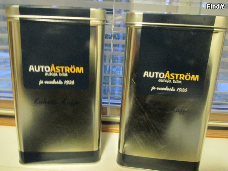 Säljes AUTOÅSTRÖM, peltiset kahvipurkit