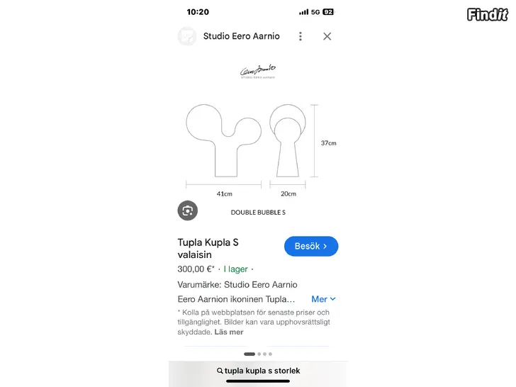Myydään Säljes Eero Aarnios designade lampa