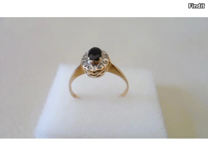 Myydään Kultainen Sinisafiiri Timanttisormus koko 16,5