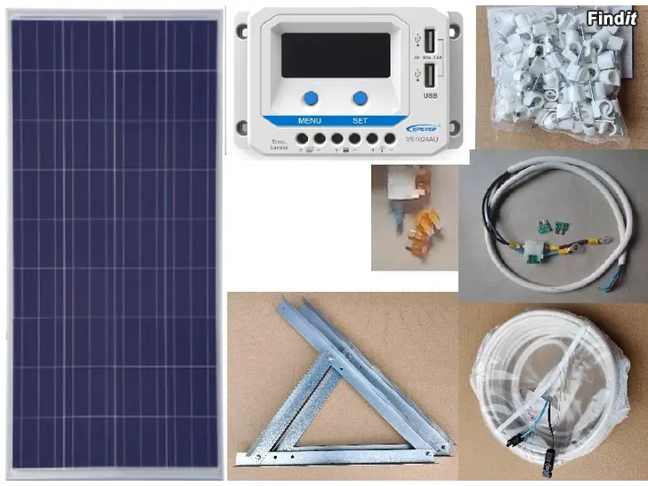 Säljes Solelsystem 160W 10A PWM till bastu eller stuga, nytt, garanti